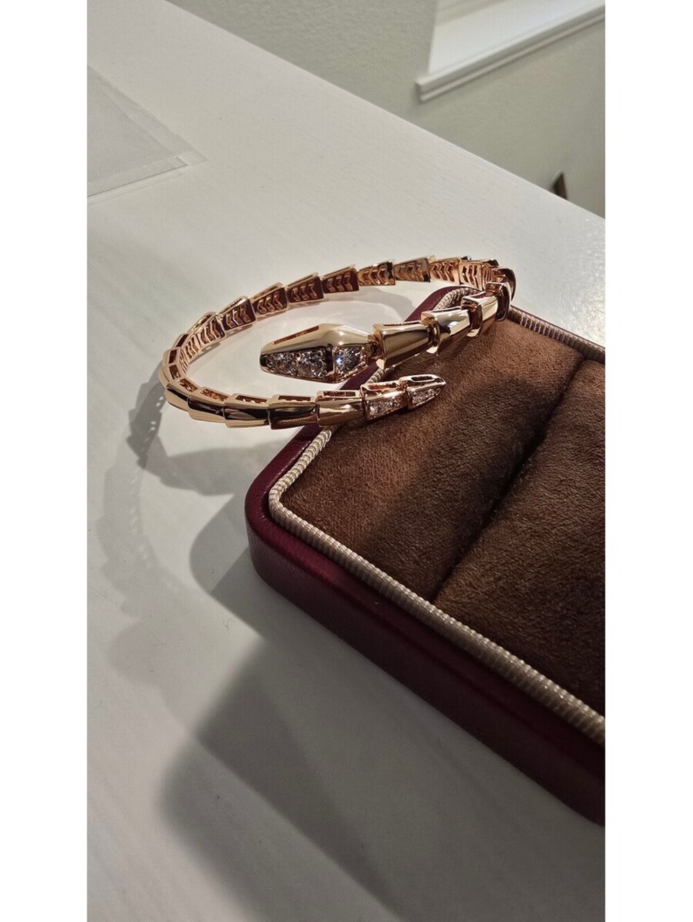 Rose Gold Tone Serpenti Style Bracelet with CZ, Adjustable Luxury Bangle Gift